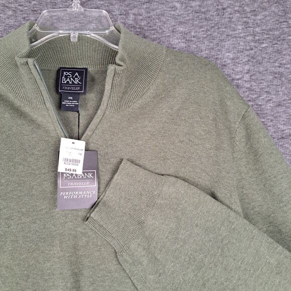 NWT Jos A Bank Traveler 1/4 Zip Pullover Sweater Pima Cotton Green Sz XXL - Picture 1 of 8
